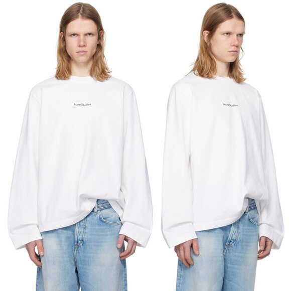 ACNE Studios Sweatshirt Logo White Cotton Jersey Crewneck Long Sleeves - Picture 1 of 8